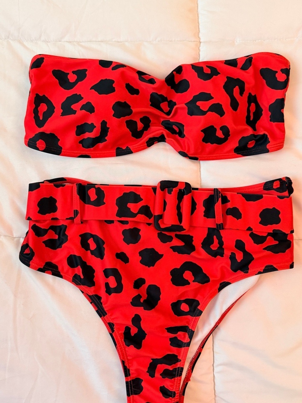 GIVEY NWOT Red and Black Leopard Bandeau Bikini Set